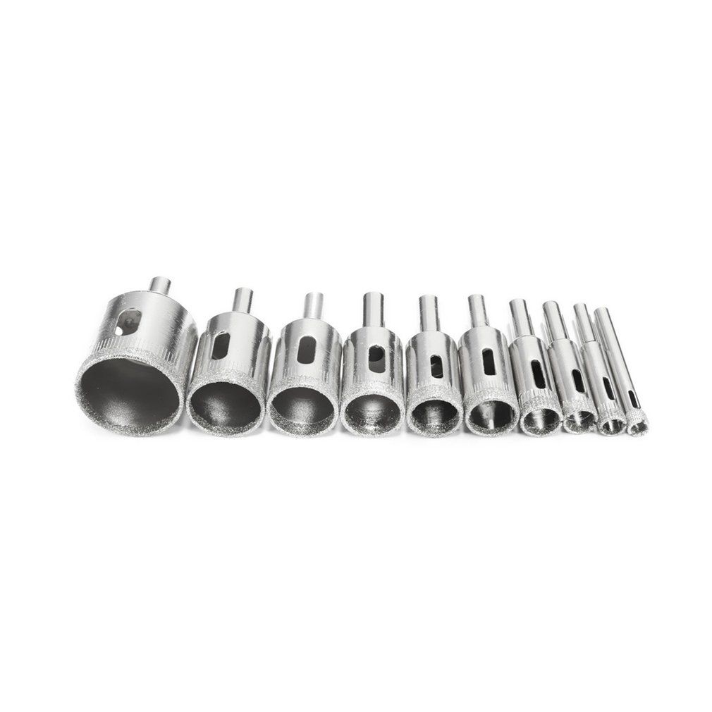 10Pcs/Set Diamond Drill Bit Set 6-30Mm Diamond Coated Core Hole Saw Drill Bits Silver