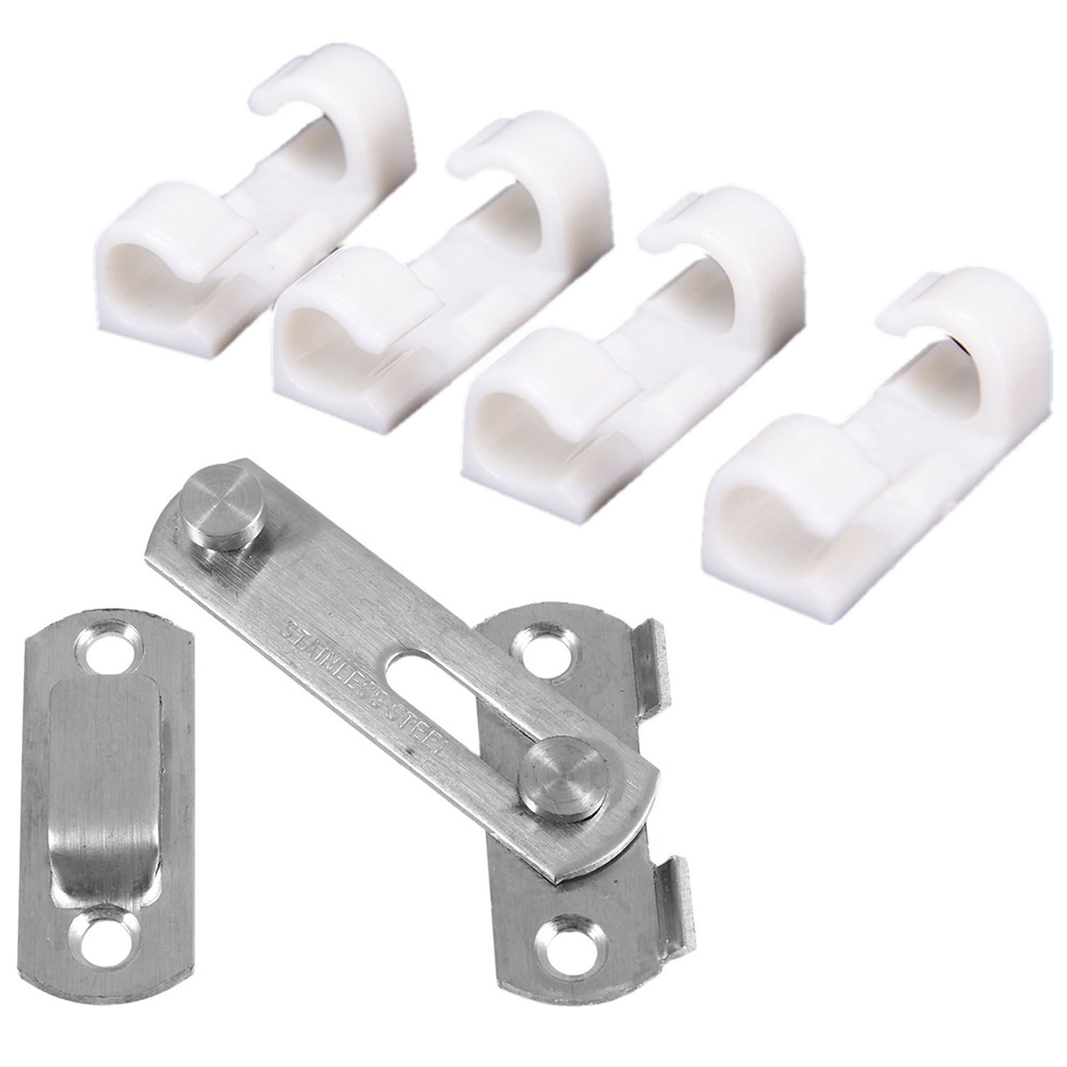 Delicate product 1Set Hasp Latch METAL Hasp Latch Lock Sliding Door Lock for Window Cabinet Fitting & 20Pcs Wire Fixing Clamp Clip White