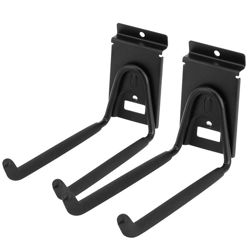 Double Hooks, Heavy Duty Garage Storage Utility Tool Holder Bike Hanger Organizer for Bicycle Garden Hose Ladder and Folding Chairs (2 Pack, Black)