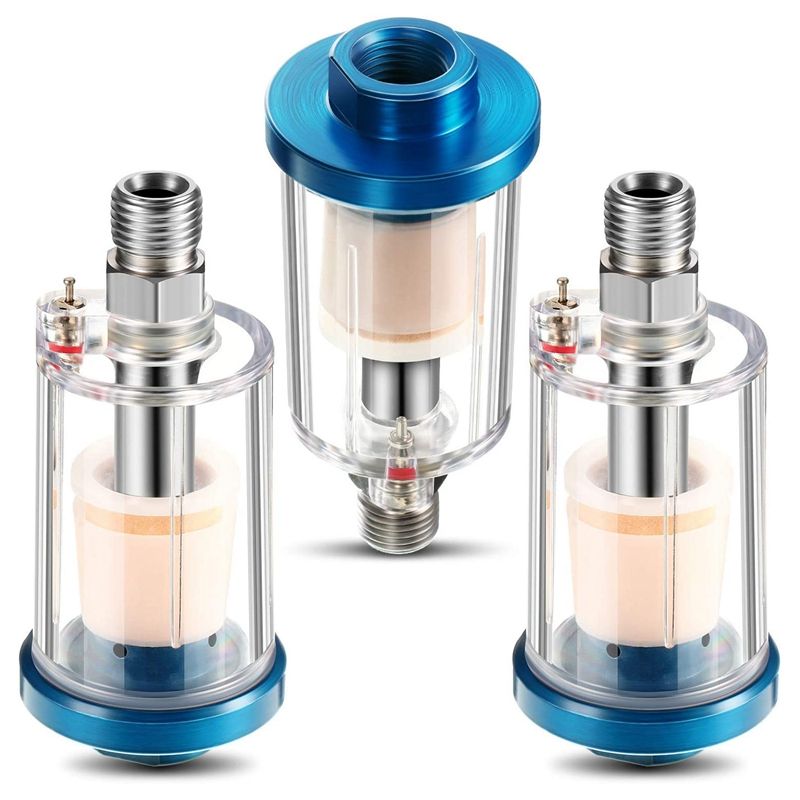 3 Pieces Water Oil Separator Filter Airbrush Filter Moisture Separator for Air Line Compressor Fitting, 1/4 Inch NPT Inlet and Outlet