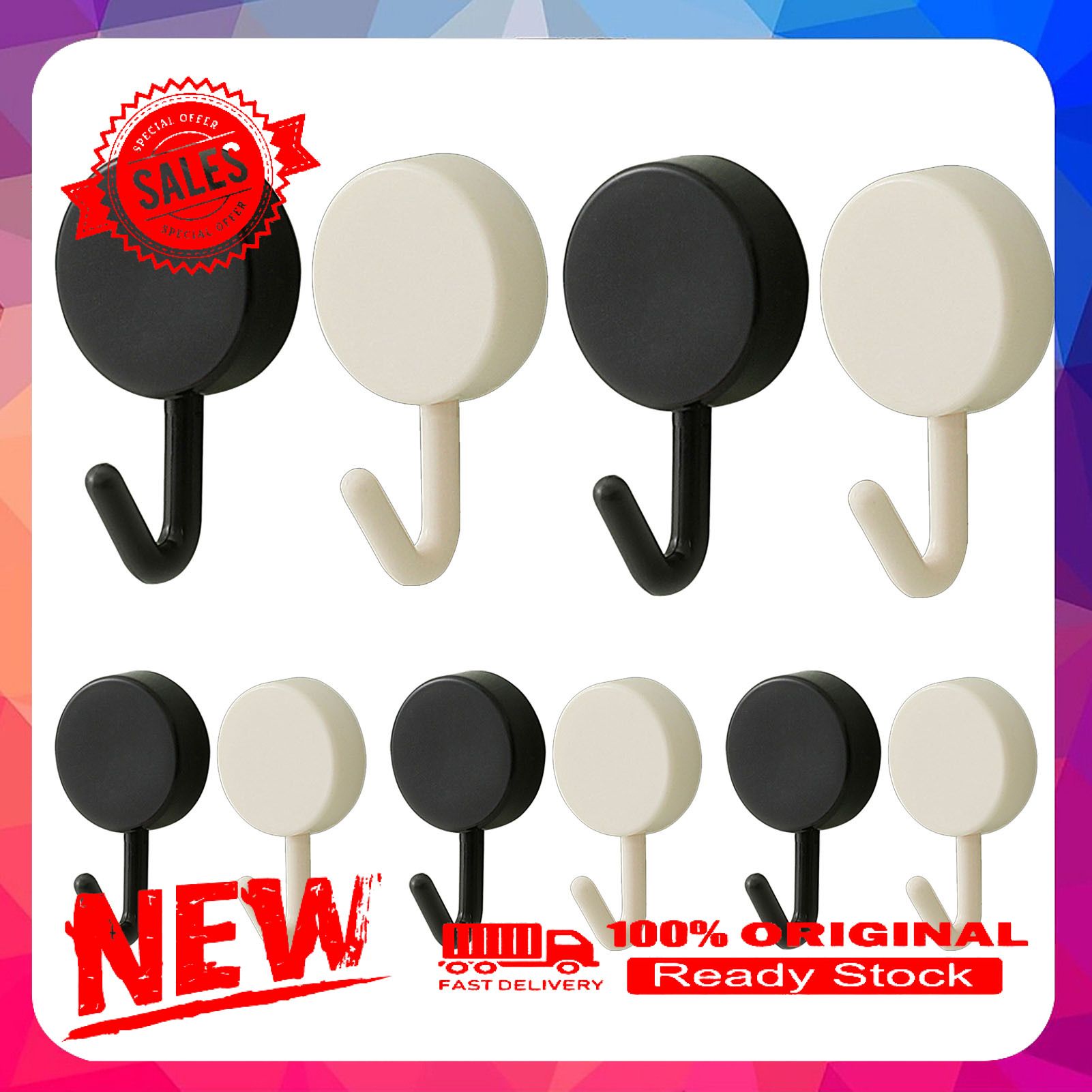 10Pcs Wall Mounted Hole-free Heavy Duty Adhesive Hook Home Kitchen Supplies