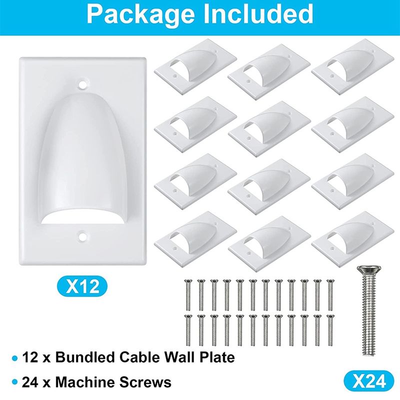 12 Pieces Single Gang Bundled Cable Wall Plate for Cabling Cable