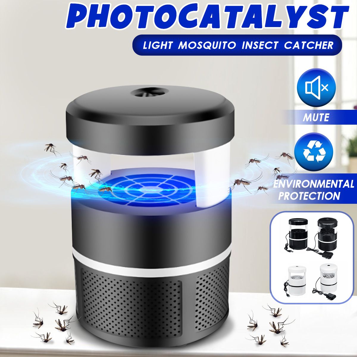 Pick for you White/Black  Electric Mosquito Fly Bug Insect Killer LED Light Trap Lamp Pest Control USB