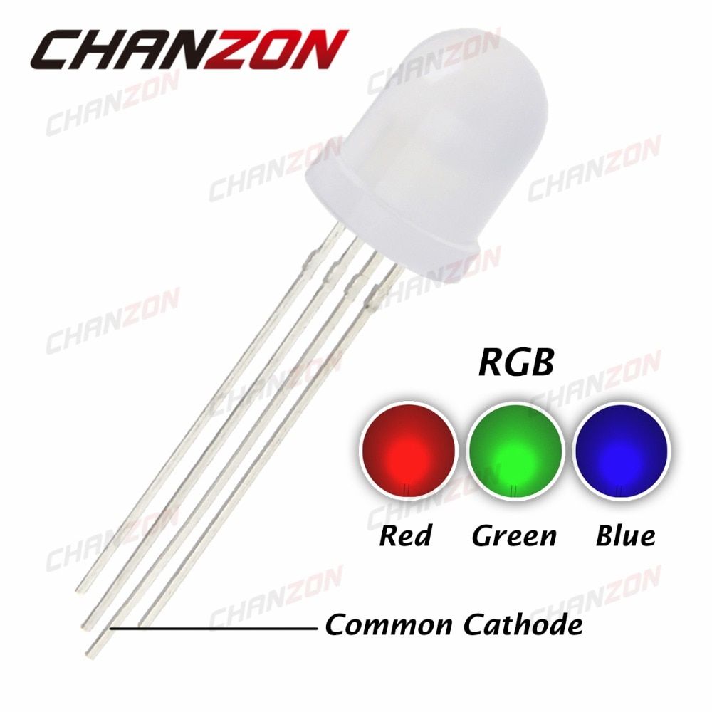 50pcs 10mm RGB Common Cathode Diffused Tricolor 20mA 2V Red Green Blue 4Pin 10 mm Round LED Light-Emitting Diode Bulb Wide Angle