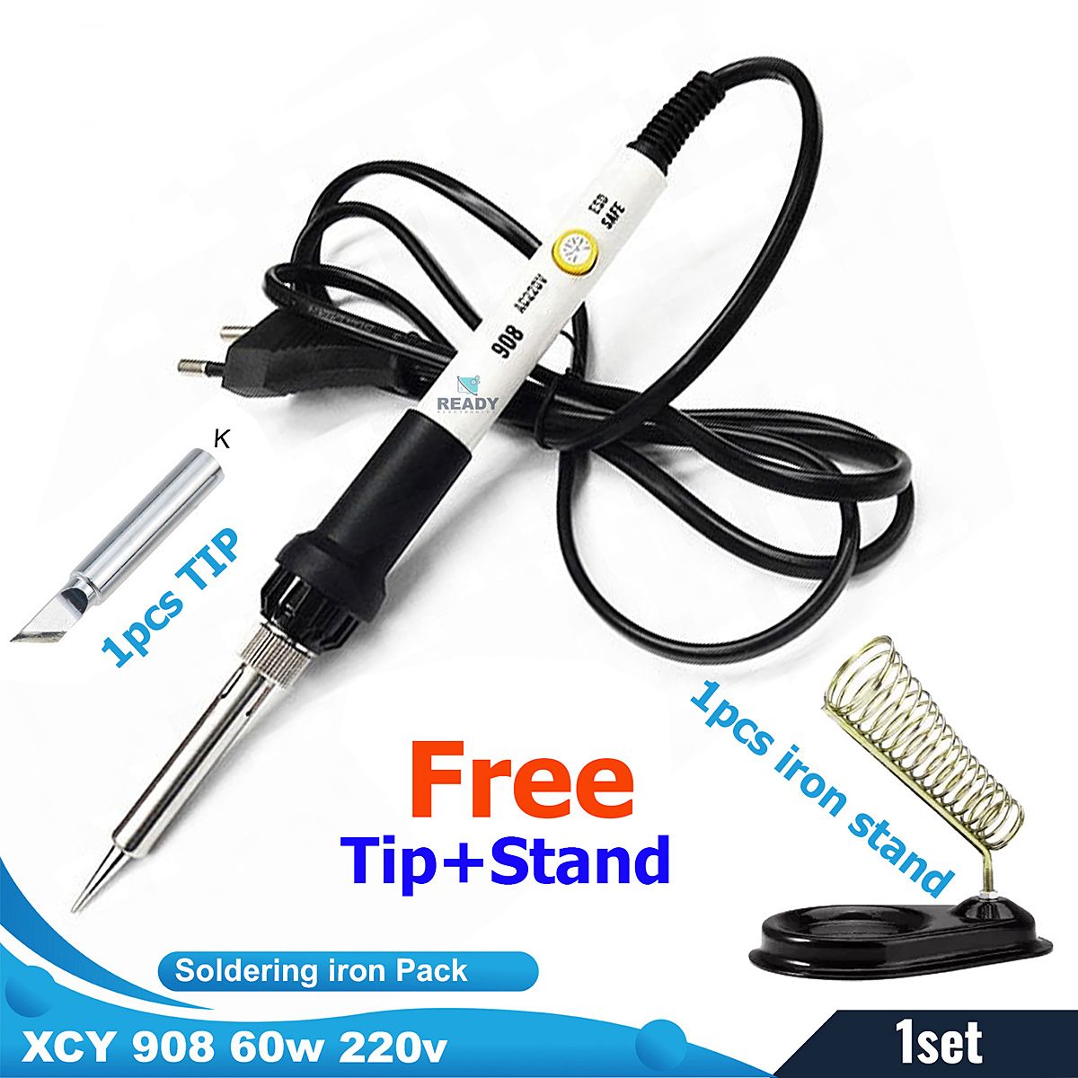 60W Soldering Iron XCY 908 Adjustable 200-450 Temperature Control Hand tools High Insulated with Tip and iron stand Free
