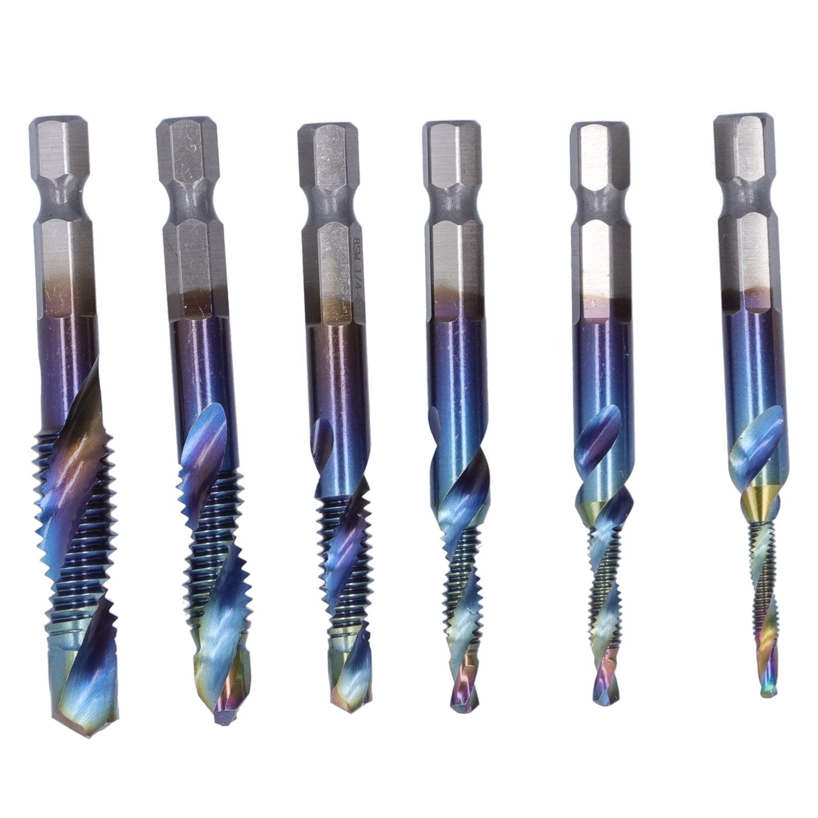 6Pcs/Set Blue Spiral Tap Drill Bit Kit High Speed Steel Drilling Tapping Bits WP