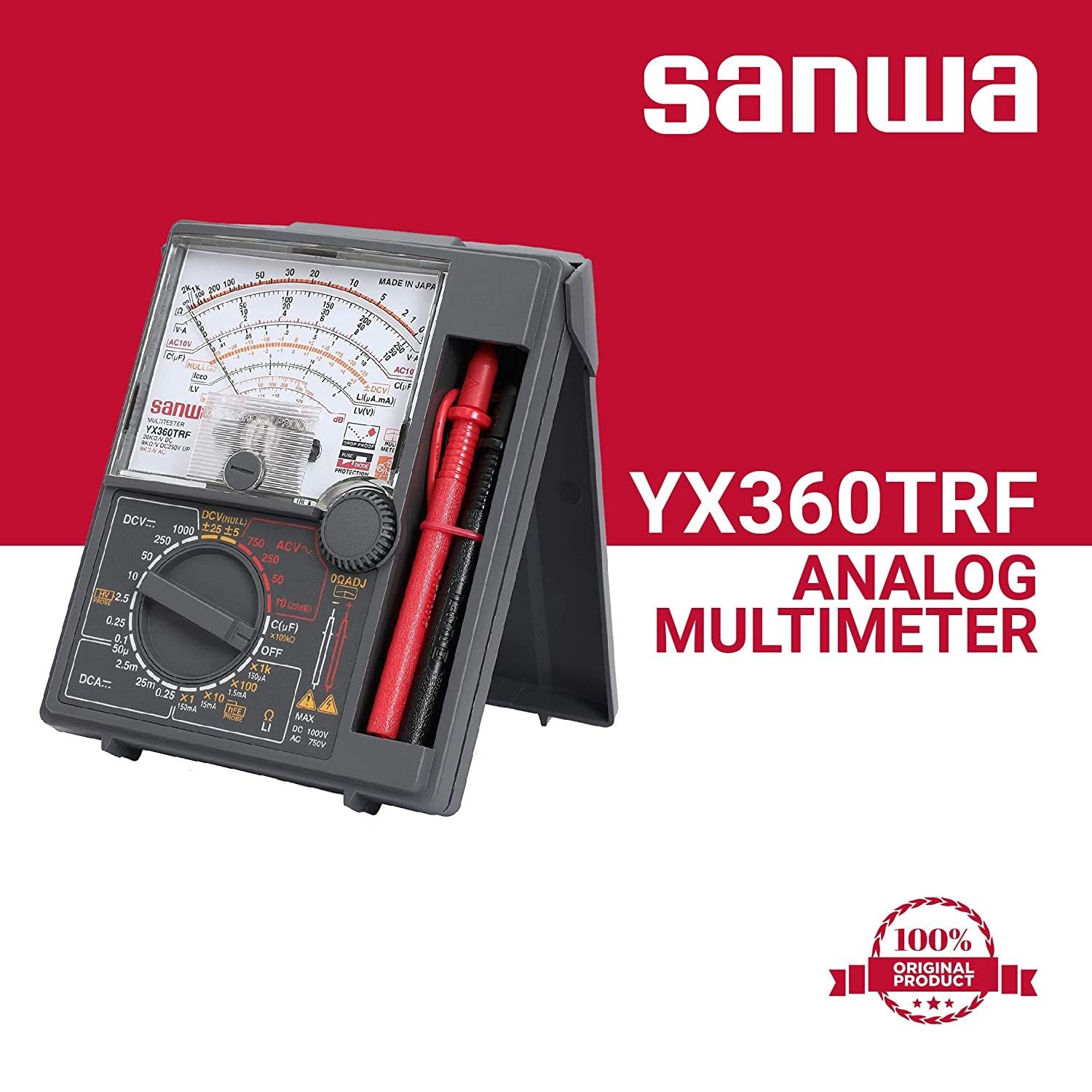 Sanwa YX360TRF Analog Multimeter Case and instrument in one body, that brings you a convenience to carry and store