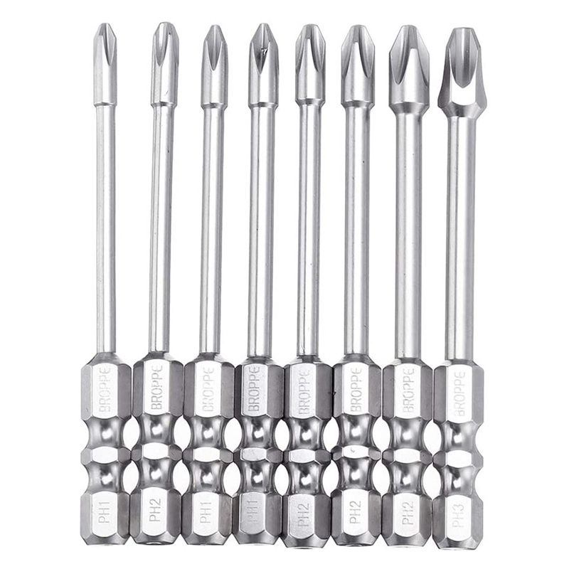 NANLIY Broppe 8 Pcs Impact Phillips Screwdriver Bit Set High Torque Cross Screwdriver Bit S2 with Magnetic Screwdriver Bits