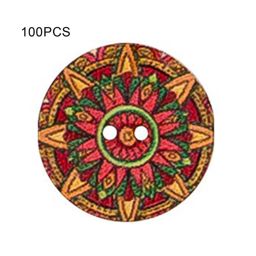 Retro Round Wooden Buttons Painted and Printed Two-eye Wooden Buttons DIY Handicraft Accessories Set Kit 25mm multicolor