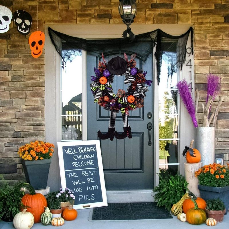 Halloween Decorations for Home Halloween Wreath Scary Witch Hanging Party Decoration, Home Wall Front Door Hanging Decor