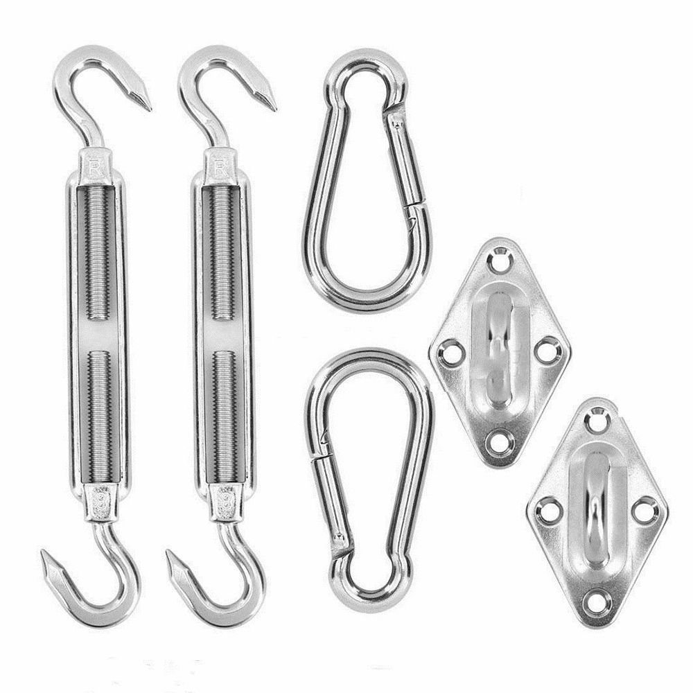 6Pcs/Set Sun Shade Sail Stainless Steel Hardware Installation Kit Turnbuckle Pad Eye Snap Hook Accessories