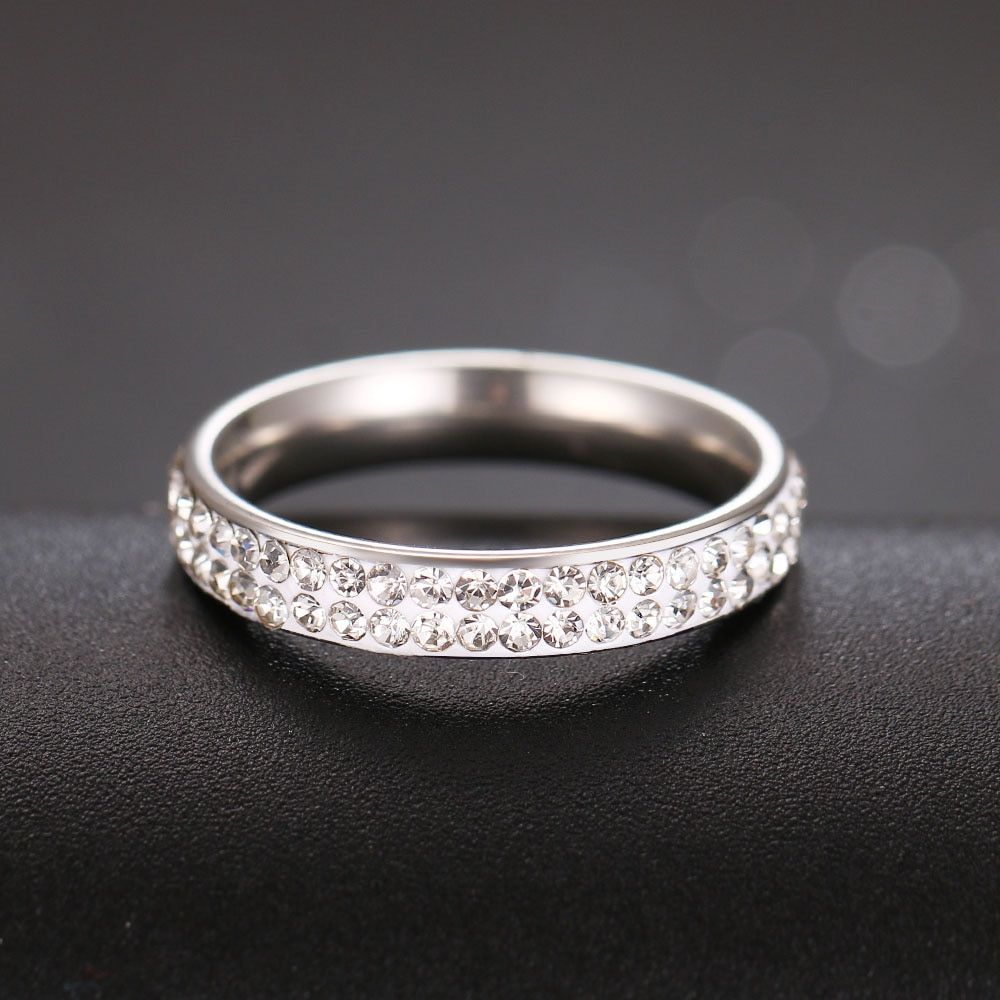 CACANA 2 Row Lines Clear Crystal Wedding Rings For Women Fashion Rhinestone Stainless Steel Female Teen Jewelry anillos mujer R3