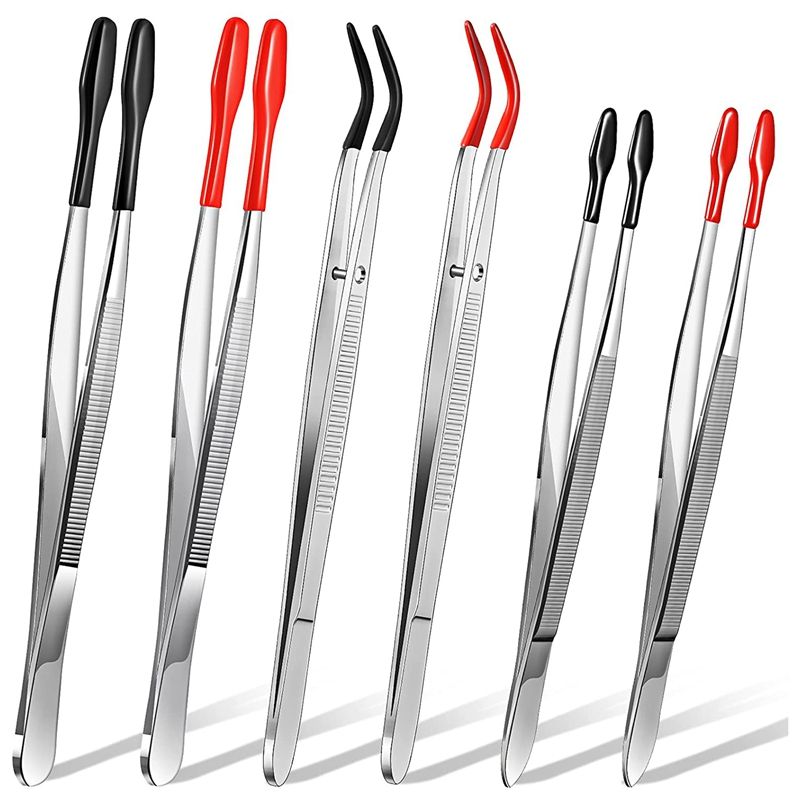 6Pcs Coated Tweezers Coated Tips Stainless Steel Tweezers Tipped Tweezers for Jewelry Hobby Industrial Hobby Craft