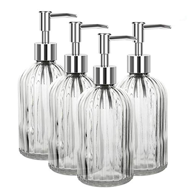4 Pck Large-Capacity Colored Glass Hand Bottle 420ML Household Bathroom Kitchen Hand Bottle