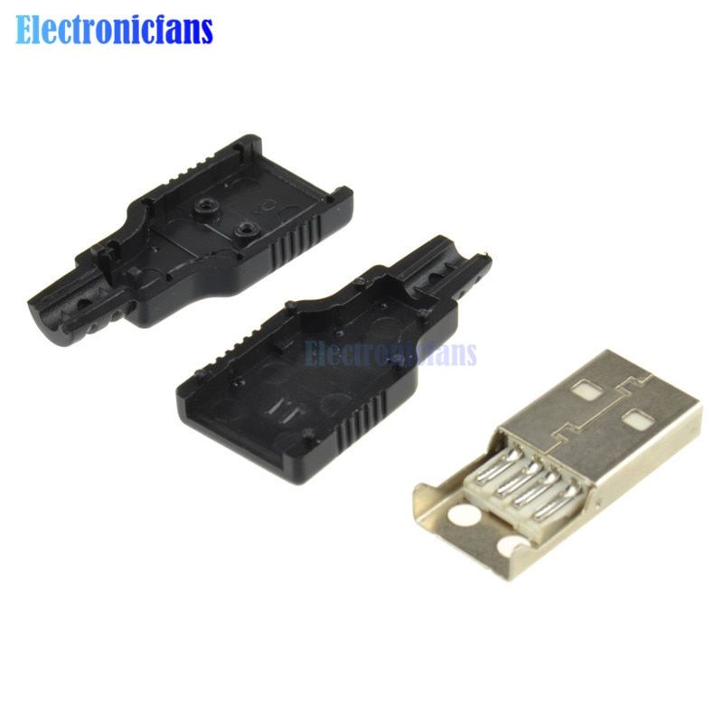 10Pcs USB2.0 Type A Plug 4-pin Male Adapter Connector With Black Plastic Cover