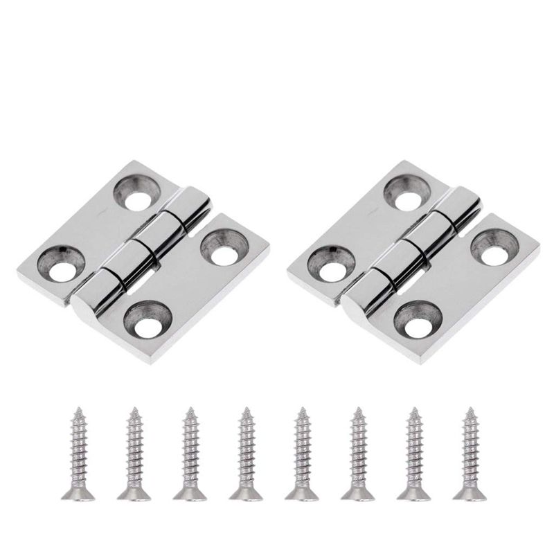 2Pcs Door Hinge 4 Holes Butt Hinge+8 Pcs Screws 316 Stainless Steel Casting Hinge Fit for Home/Marine Boat 38mm