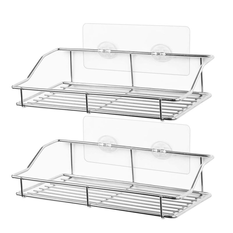 Bathroom Shelf, Wall Mounted Shower Caddy Traceless Adhesive, No Drilling Storage Organizer Rack Stainless Steel Kitchen, Bathroom, Tfluidet (galactic)