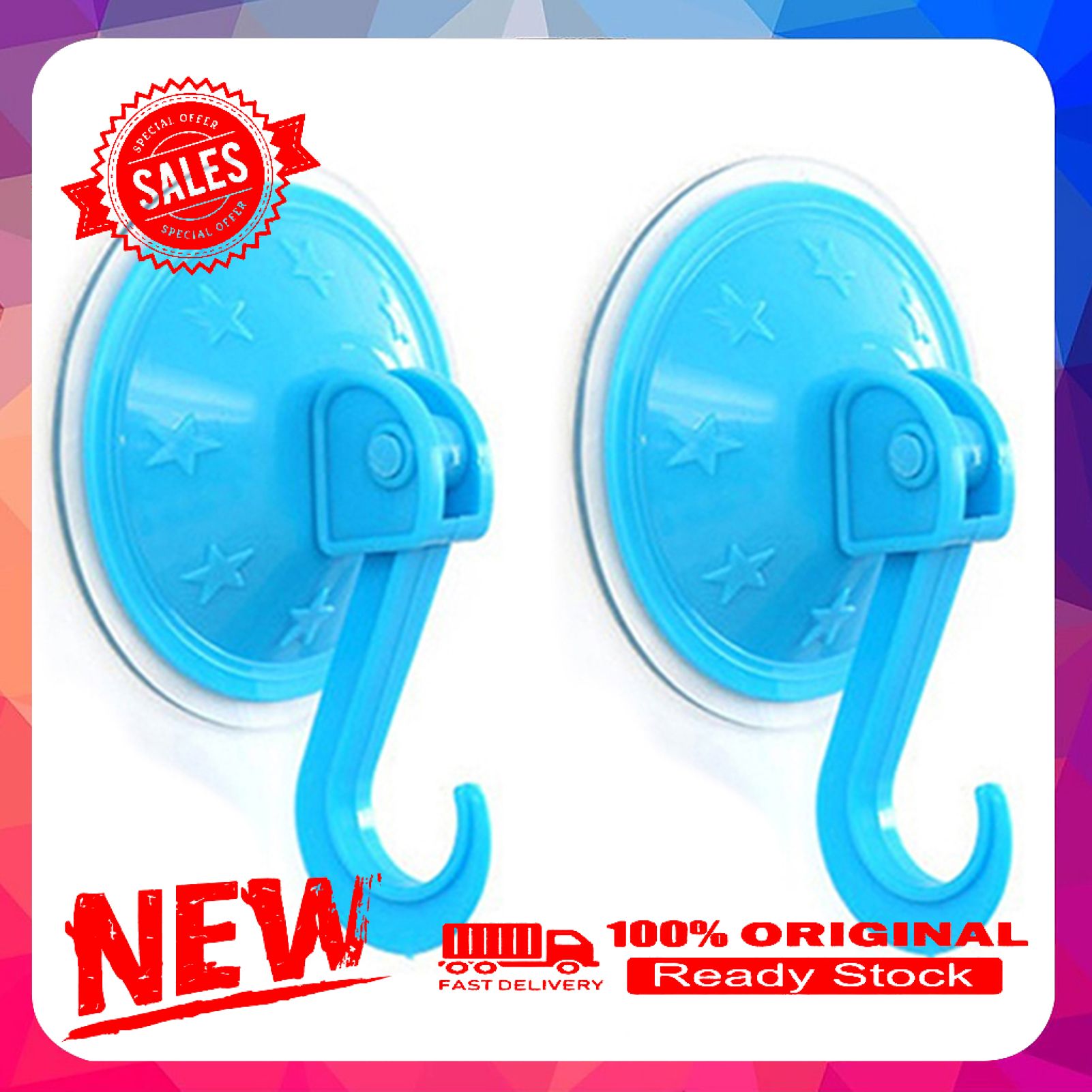 2 Pcs Wall Hooks Hanger Kitchen Bathroom Closet Suction Cup Sucker Hook Set