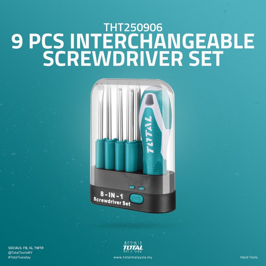 Total Interchangeable Screwdriver Set 9 Pcs (Tht250906)