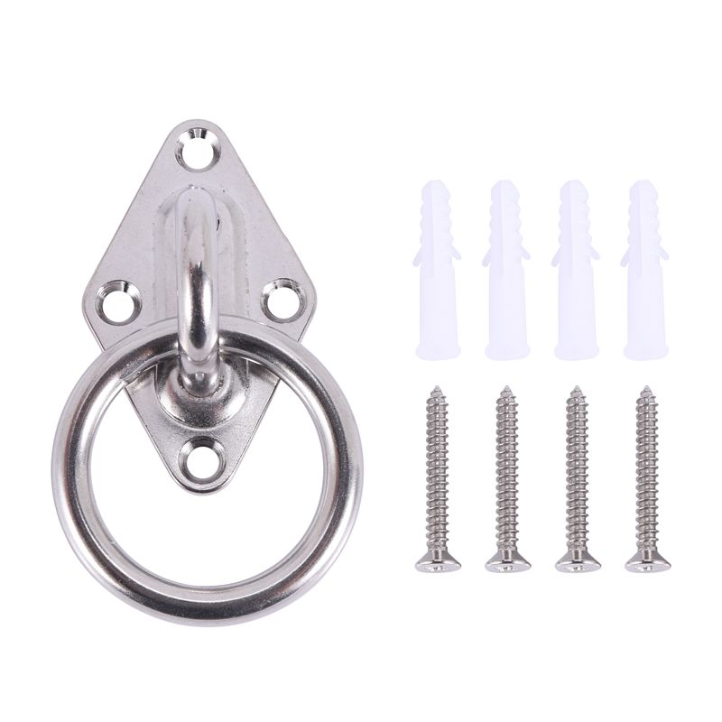 JAERBEE 80Mmx50Mm Mounting Hook For Wall Or Ceiling With Round Ring Stainless Steel - Bracket / Attachment For Sling Trainer, Hammock, Aerial Yoga, Awning