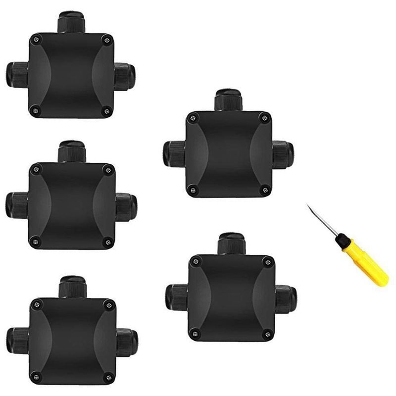 Junction Box, 5Pcs Waterproof IP68 Cable Connector, Larger 3-Way External Electrical Junction Box diameter 5.5mm-10.2mm (1 pcs Screwdriver)
