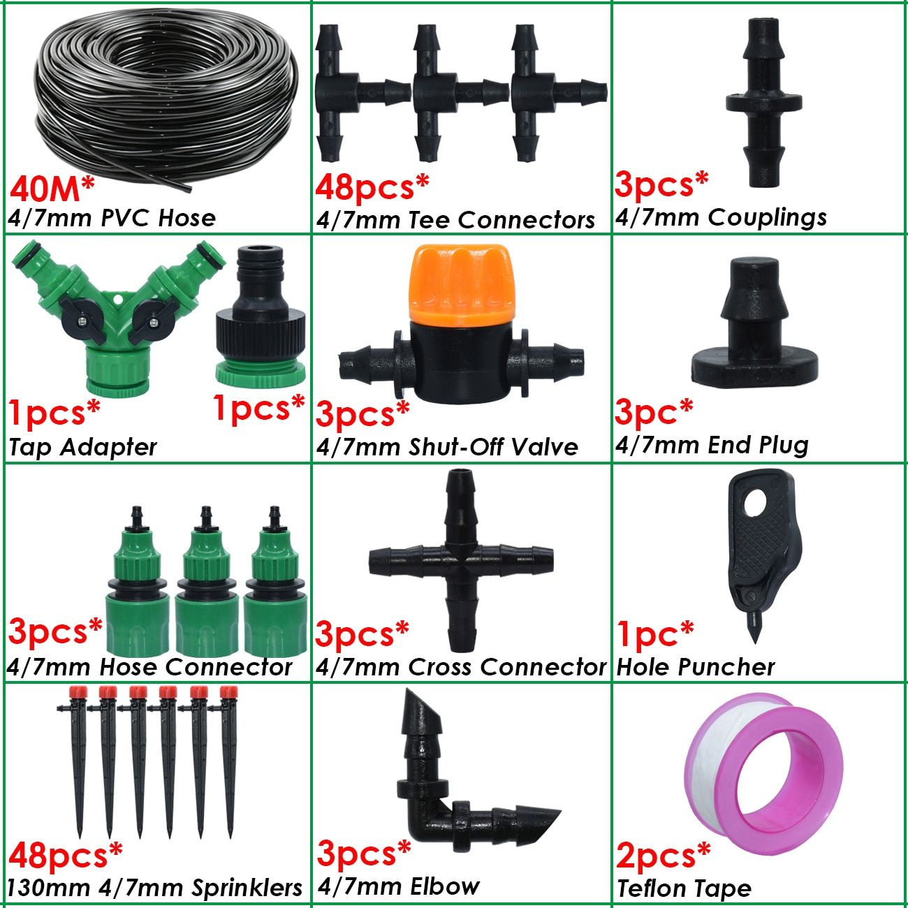 Automatic Garden Watering System Sprinkler Kits Ball Valve Timer Controller Micro Drip Irrigation System DIY Greenhouse
