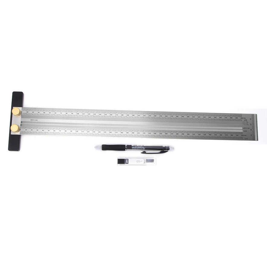 Woodworking Ruler Stainless Steel T Type Hole Scribing Gauge Marking Tool with Automatic Pencil