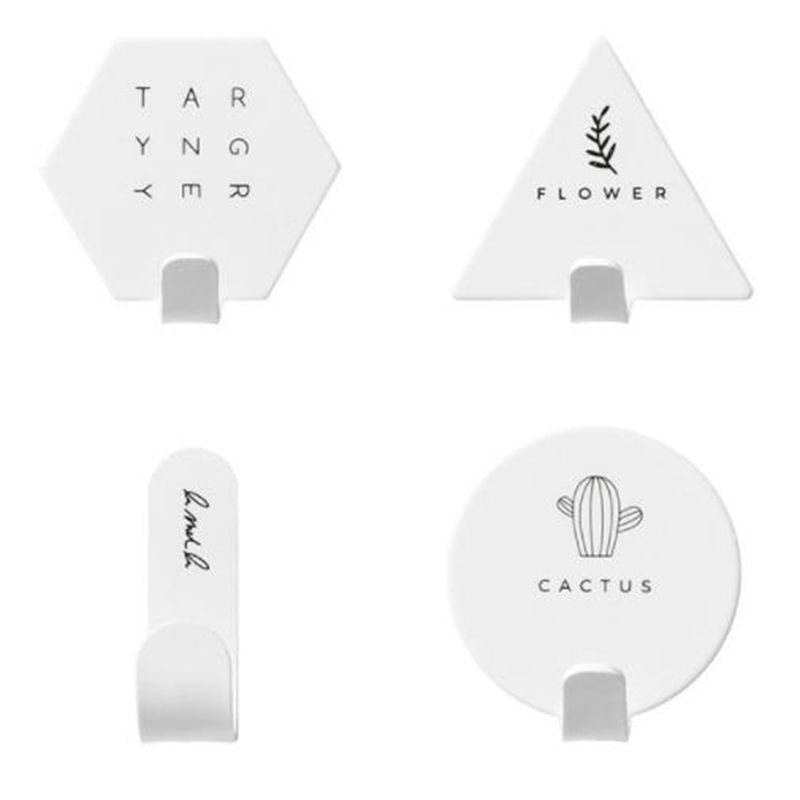 4 Pcs Geometric Shape Wrought Iron Hooks Decorative Storage Hooks Office Home Decorations Accessories Wall Key Holder Organizer White