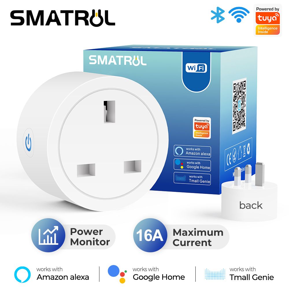 SMATRUL - WiFi Smart Socket - 16/20A - Power Monitor - UK Plug - Tuya/Alexa/Google Home