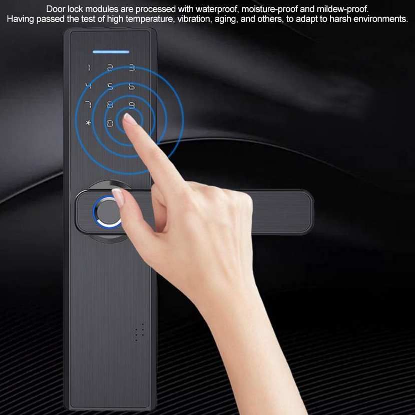 Home Security Smart Lock Fingerprint&Card&Password&Key Anti-Theft 2-Tough Electronic Door Black