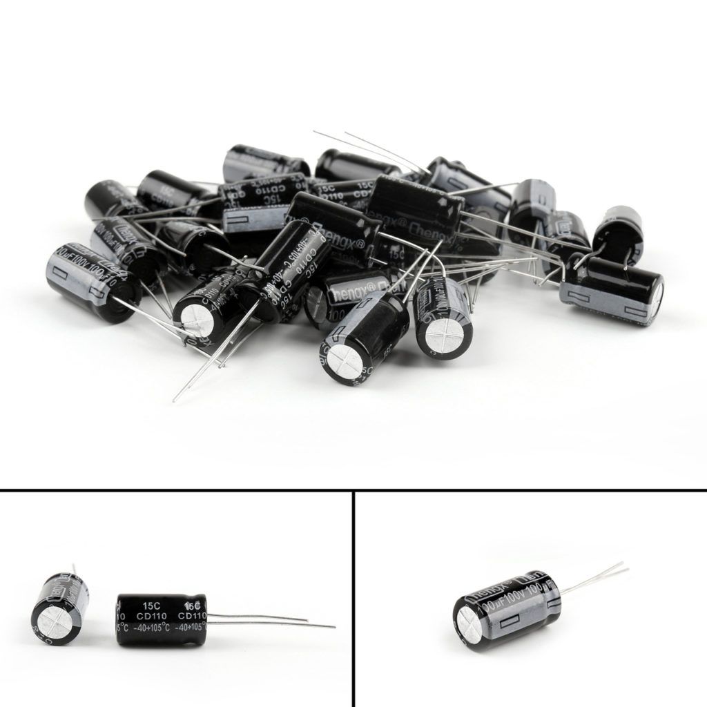 5Pcs- RADIAL 100uF 100V Electrolytic Capacitors 100uF 100V Radial Polarized Aluminum Electrolytic Capacitor THT Electrolytic Radial Capacitors 2 Pin Leads