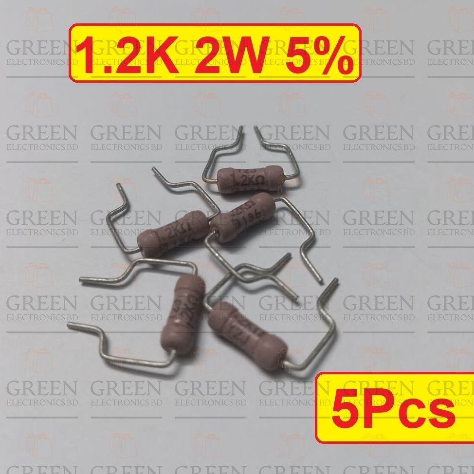 5Pcs 2W 1.2K Ohm Resistor Metal Oxide Film Resistors Flameproof Power 2 Watt 1.2K Ohm Metal Oxide Resistors 5% Tolerance Passive Components