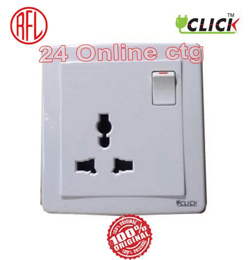 Click Prime 3 Pin Universal Socket With Switch, 13A