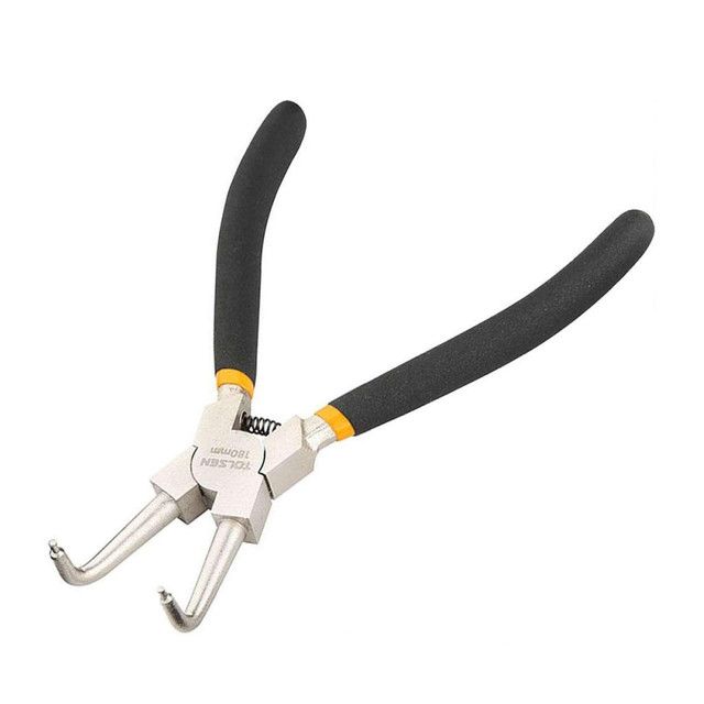 TOLSEN Internal Circlip Pliers, Bent (180mm, 7") Dipped Handle 10082