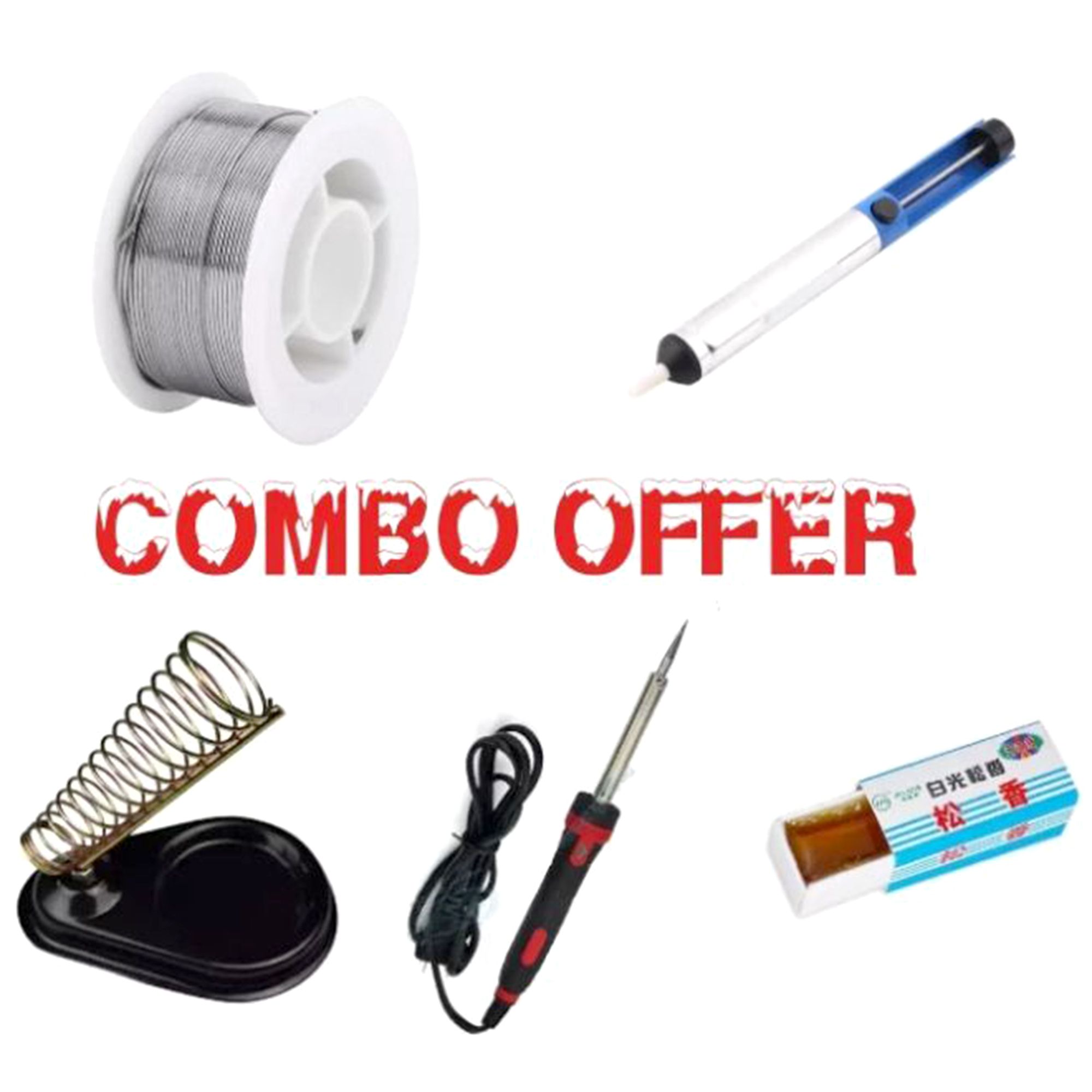 Soldering Tools Kit Combo (60w iron+desoldering pump+soldering wire+stand+rosin)