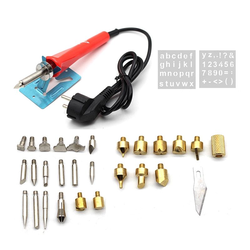 32pcs Soldering Iron Carving Pyrography Tool Wood Working Burning Woodburning Pen Welding Tips Tool For DIY Hobby 220V 30W