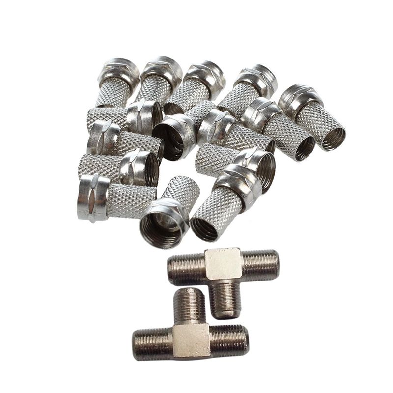 17 Pcs Twist-on Coax Coaxial Cable RF Connector Male for CCTV Camera RG6 F-Type & 2-Way F-Type