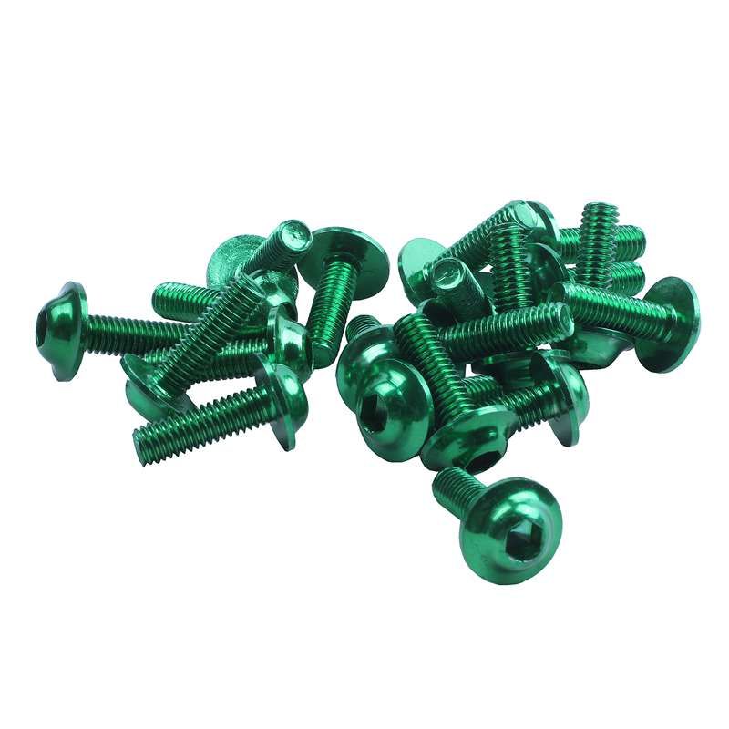 ARELENE 20 Pcs Green Aluminum Alloy Motorcycle Hexagonal Bolts Screws M6