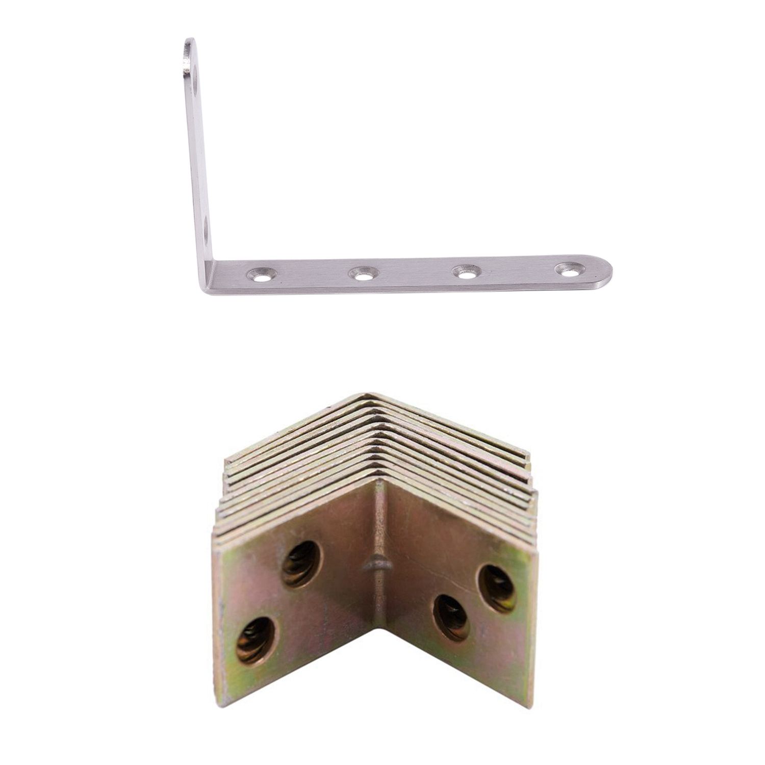 13 Pcs Shelf Support 90 Degree Right Angle Bracket, 1 Pcs Silver & 12Pcs Brass Color - Silver & Brass Color