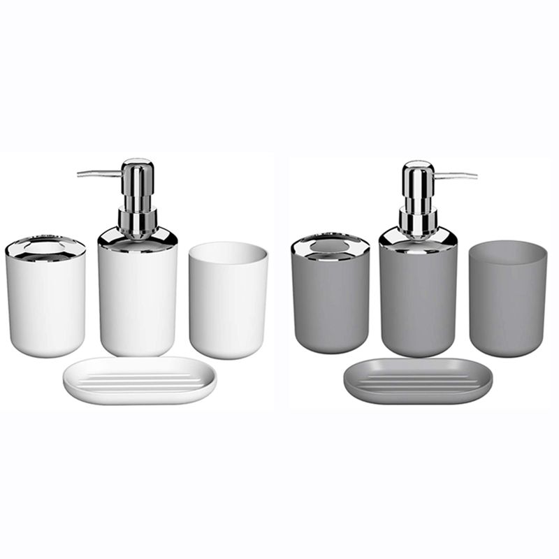 8 Pcs Plastic Bathroom Accessory Set,Bath Tfluidet Brush Accessories Set with Toothbrush Holder,Toothbrush Cup(Grey&White)