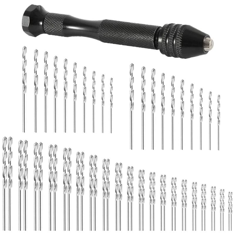 61Pcs Twist Drill Set, Mini Hand Drill Tool + 60 Hand Twist Drill Bit 0.3-3.0mm, for Metal,Wood,Plastic Etc