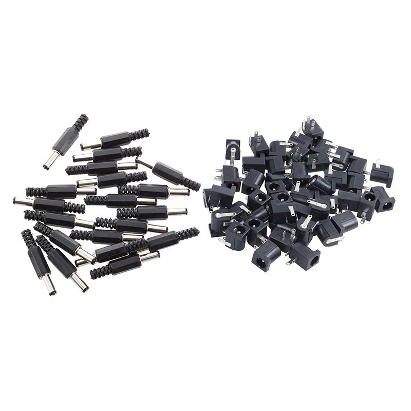 20 Pcs Black 2.5mm x 5.5mm DC Power Male Plug Jack & 45 Pcs DC Power Jack Socket 2.1mm x 5.5mm Barrel-Type  Mount