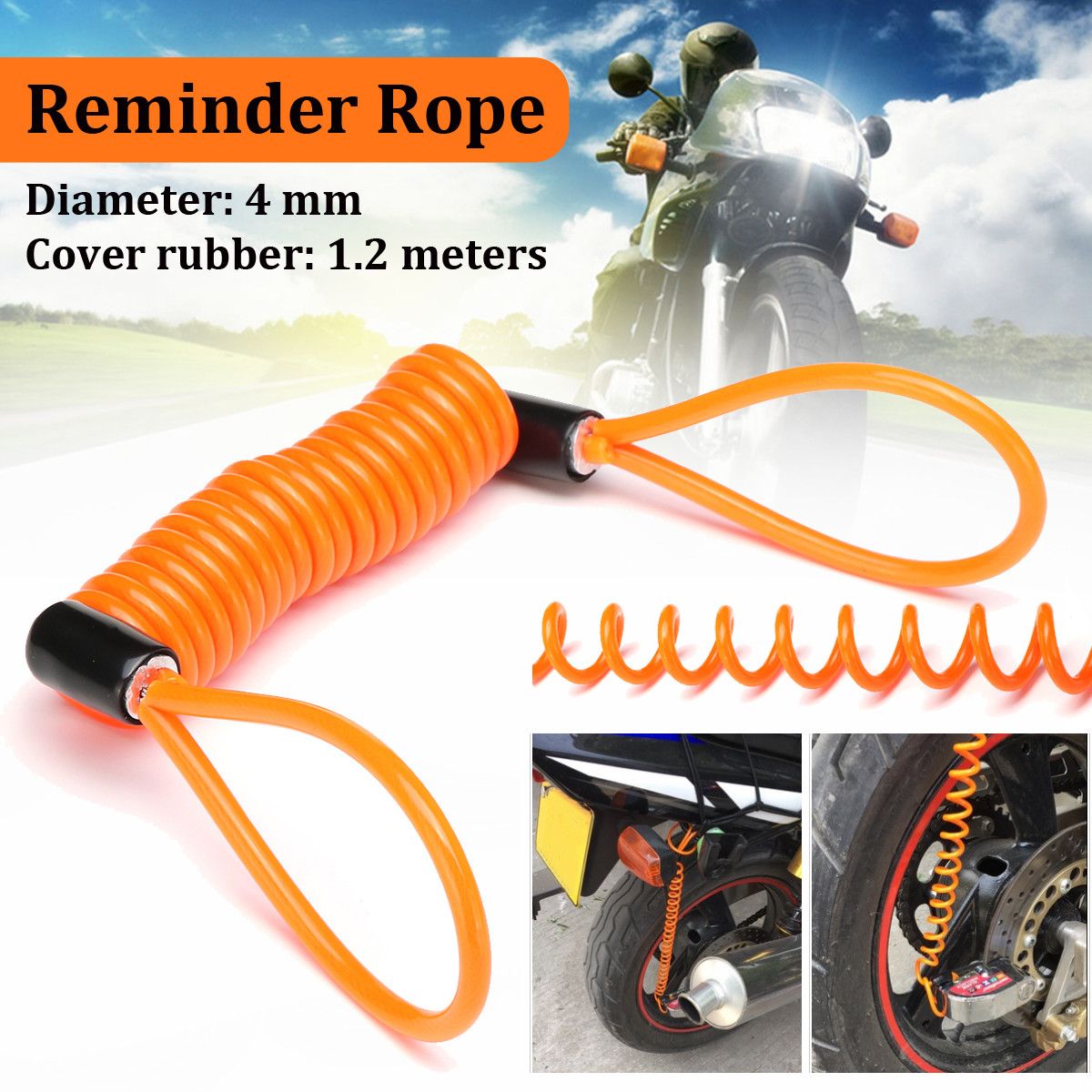 Flexible Security Cable Lock Extender Motorbike Steel Wire Rope Loop 1.2M x