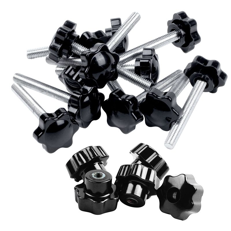 12 Pcs Black+Silver Spare Part M6X45mm Male Threaded Knurled Grip Star Knob & 5 Pcs Black Star Grip Knobs, Female Thread Diameter 8mm, Head Diameter 40mm