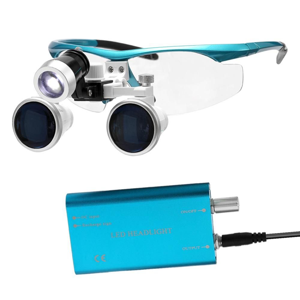 Wearable Magnifier Portable 3.5X 420mm Surgical Medical Binocular Loupes Optical Glass Headset Magnifying Glasses +3W LED Headlight EU Plug