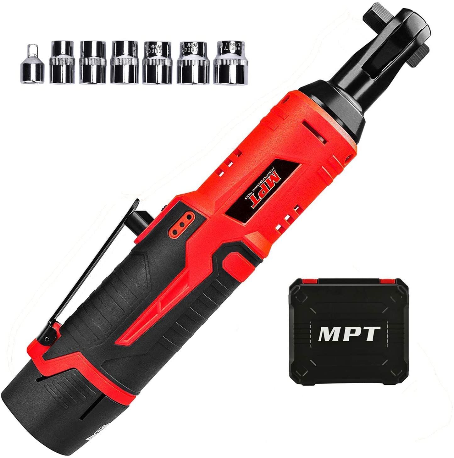 MPT Cordless Ratchet Wrench Kit 12V 3/8" 40Nm with LED, 7 Bolts Lithium-Ion Battery with 1 Hour Fast Charger MCRW1240.B1