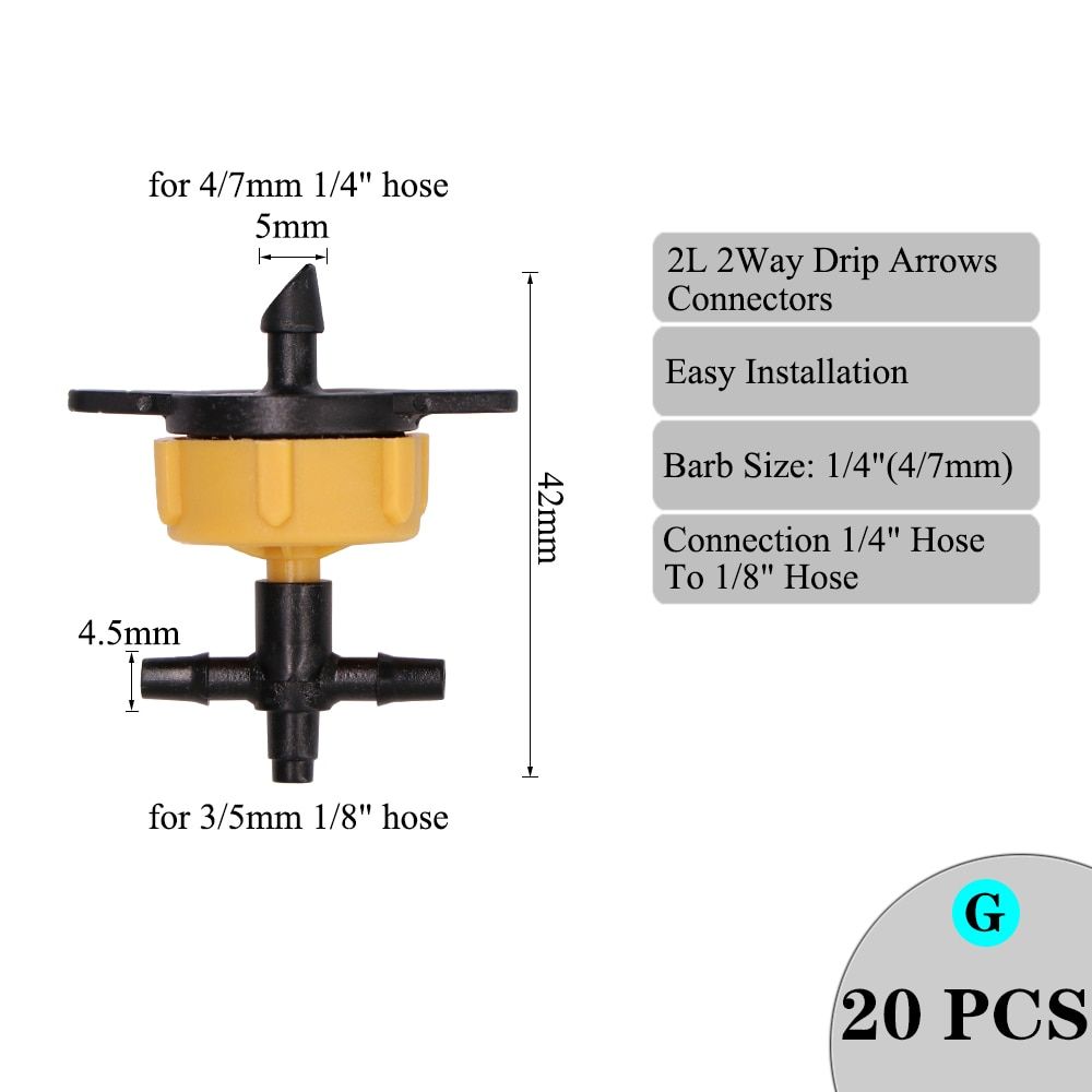 Drip Irrigation Sprinkler 1/8" 4 Way Water Pipe Connector 4/7mm To 3/5mm Hose Bend Arrow Emitter Dripper Garden Watering Fitting