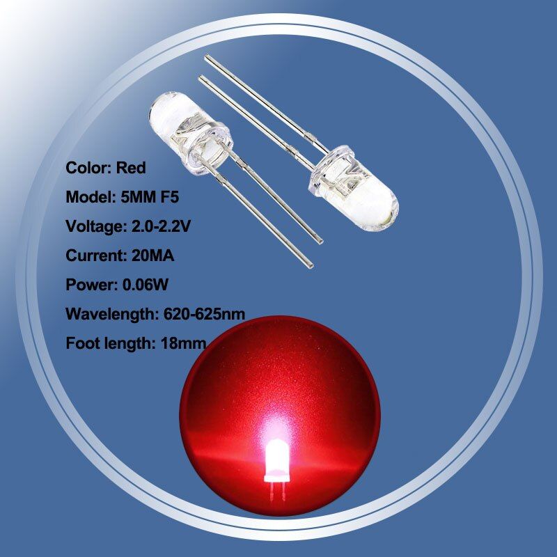 F5 LED Diode DIY Kit Water clear 5MM Red Yellow White Green Blue LED LAMPS 5color*20=100pcs package