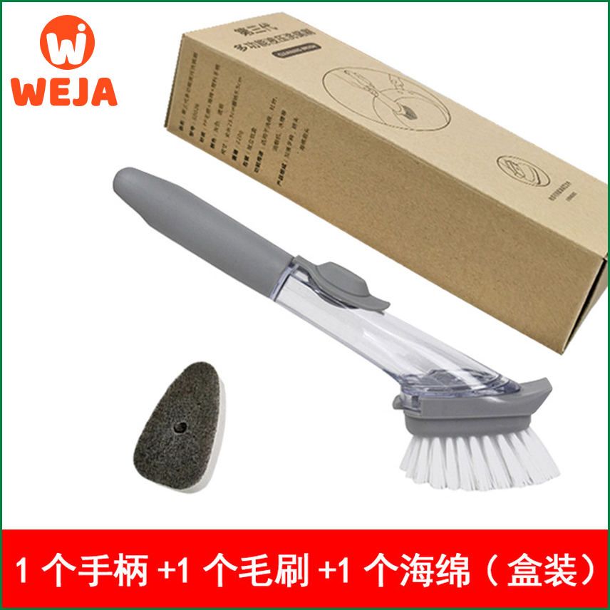 Kitchen Cleaning Brush With Dishwashing Sponge 2 In 1 Long Handle Dish Washing Brush Household Cleaning Tools