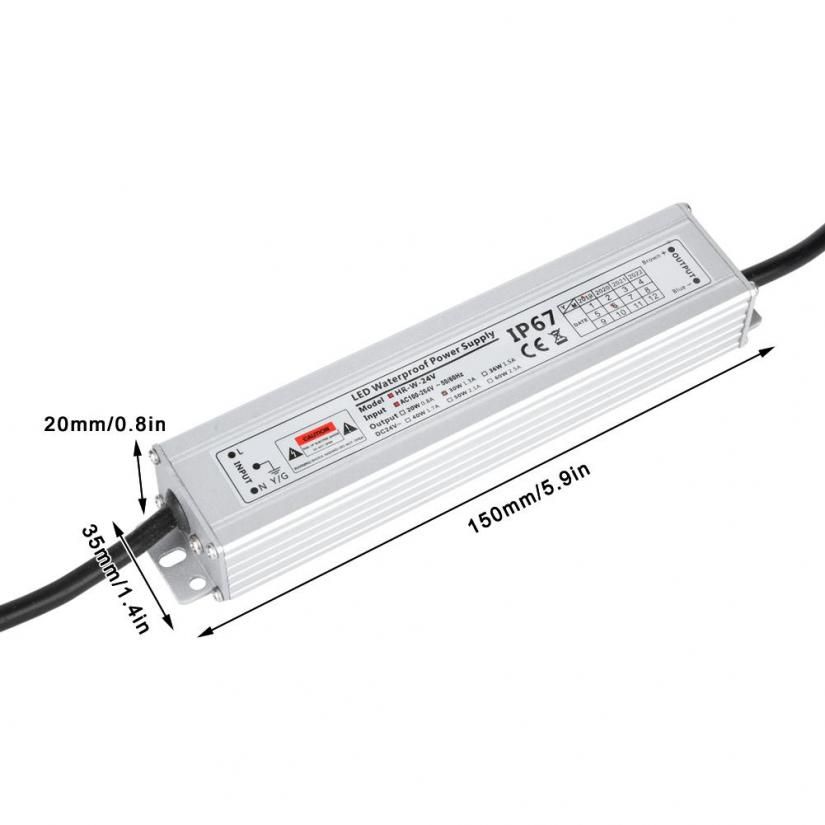 Cutting Power Supply IP67 100 ~ 264V to 24V 30W Waterproof Transformer for LED Light Strip Driver